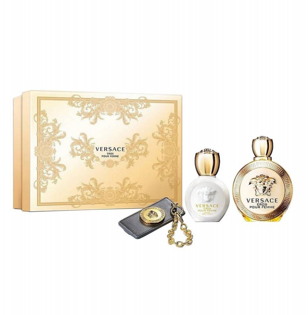 Kit Perfume Versace Eros Pour Femme Eau de Parfum Feminino  100ML + Loção corporal + Chaveiro	