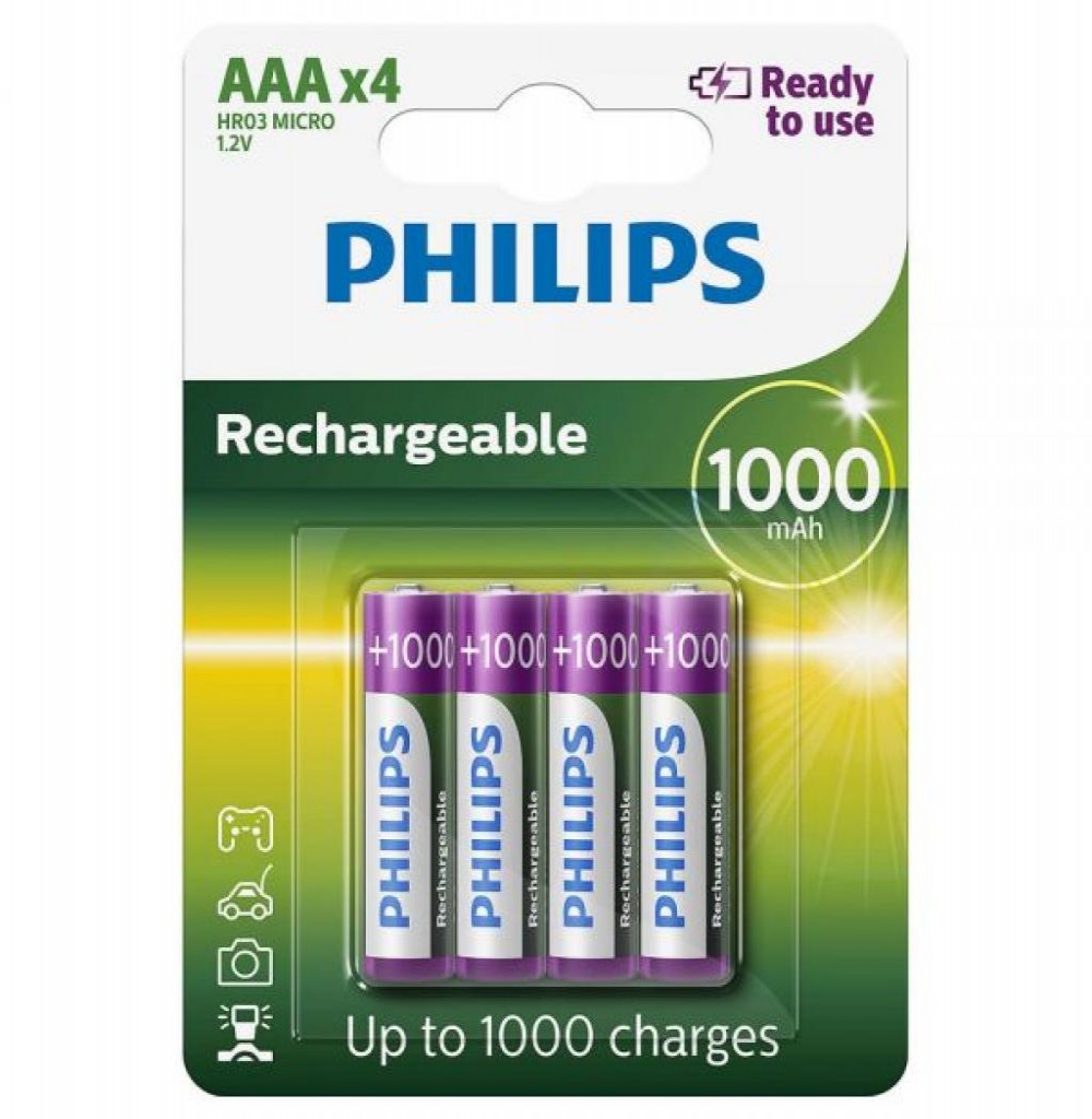 Pilha Recarregável Philips AA 1000MAH C/4 