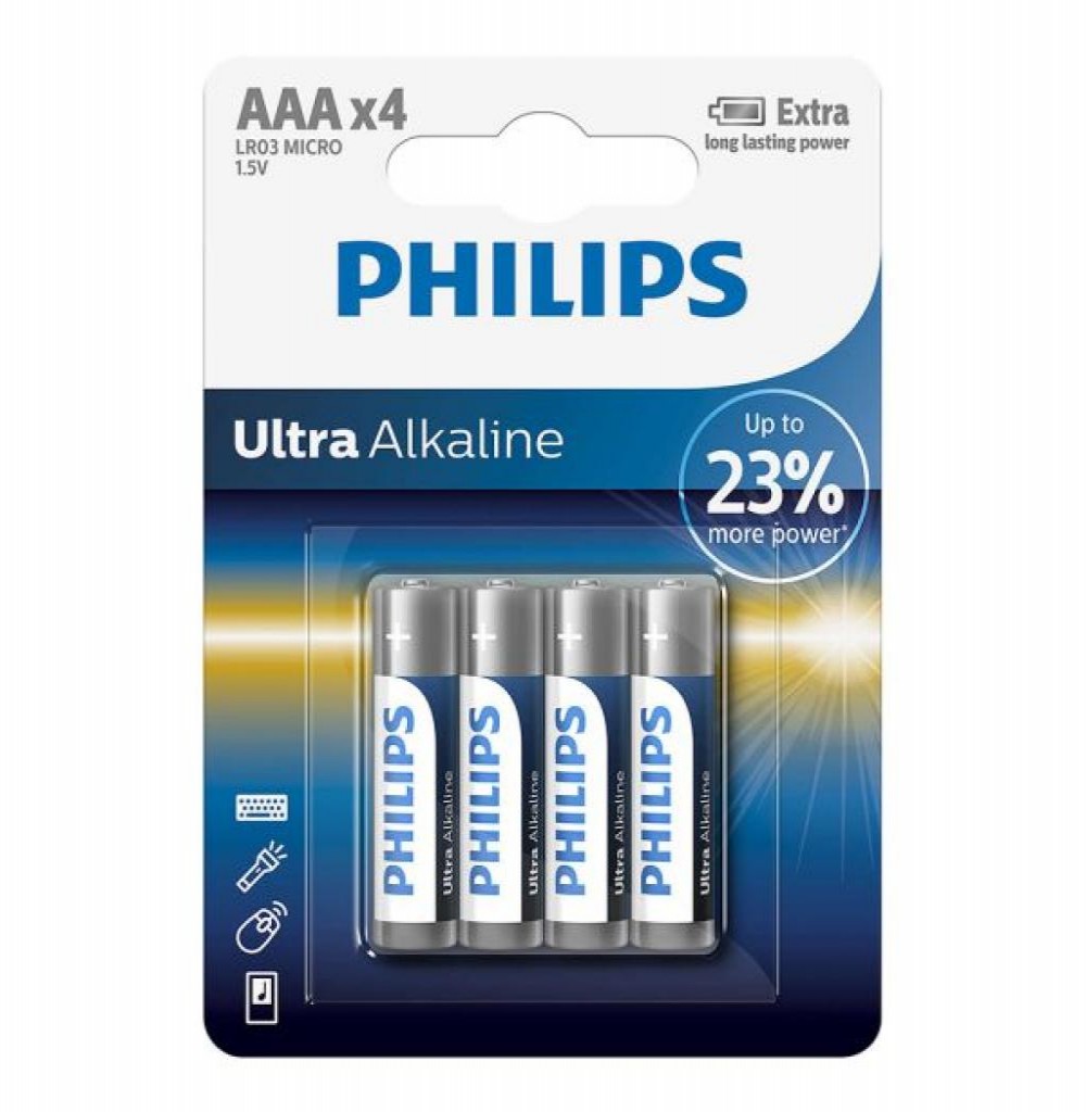 Pilha Philips AAA LR03-E4B C/4 Ultra Alcalina