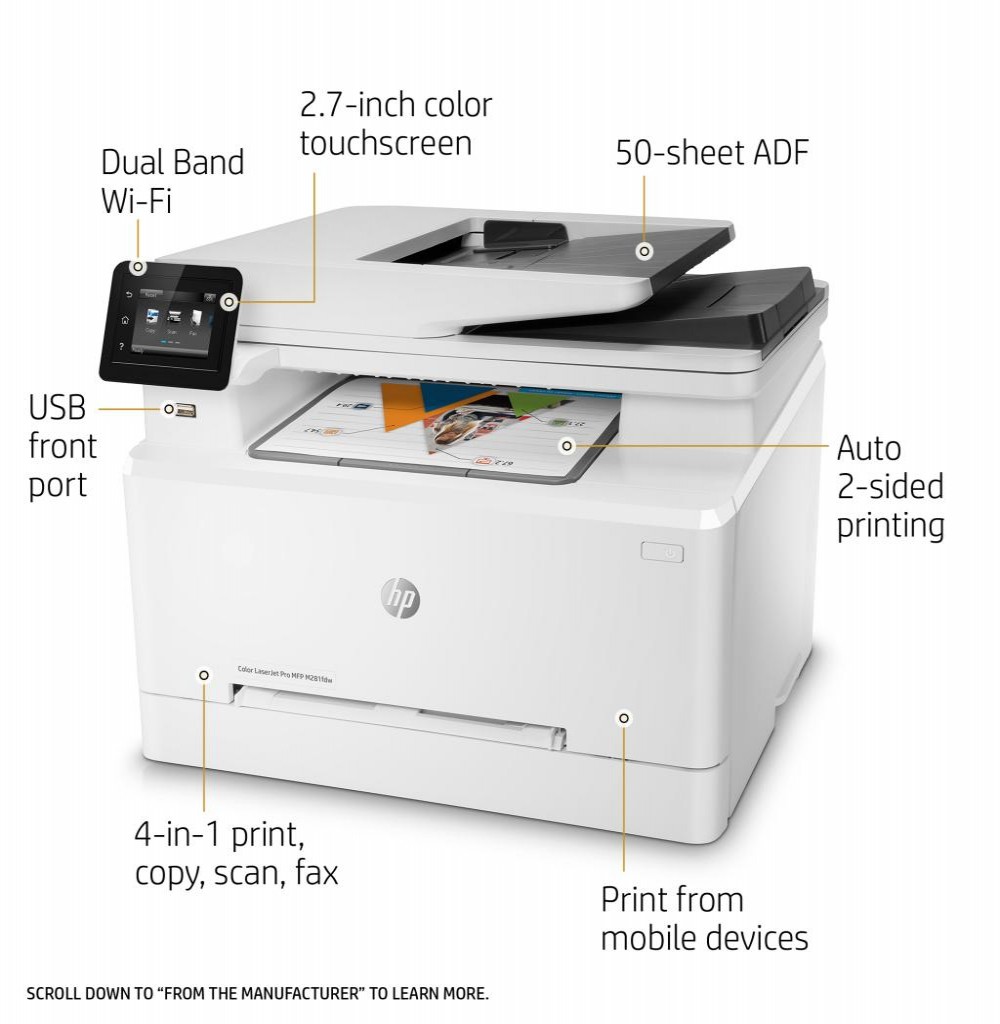 Impressora Multifuncional HP Pro MFP M281fdw Color Laserjet 4 em 1 com Wi-Fi 110V - Branca