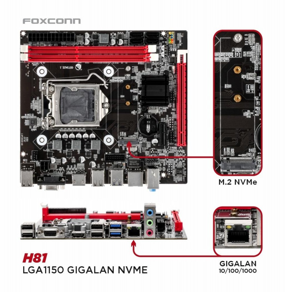 Placa Mae Intel (1150) FOXCONN H81 GIGALAN/HDMI/NVME