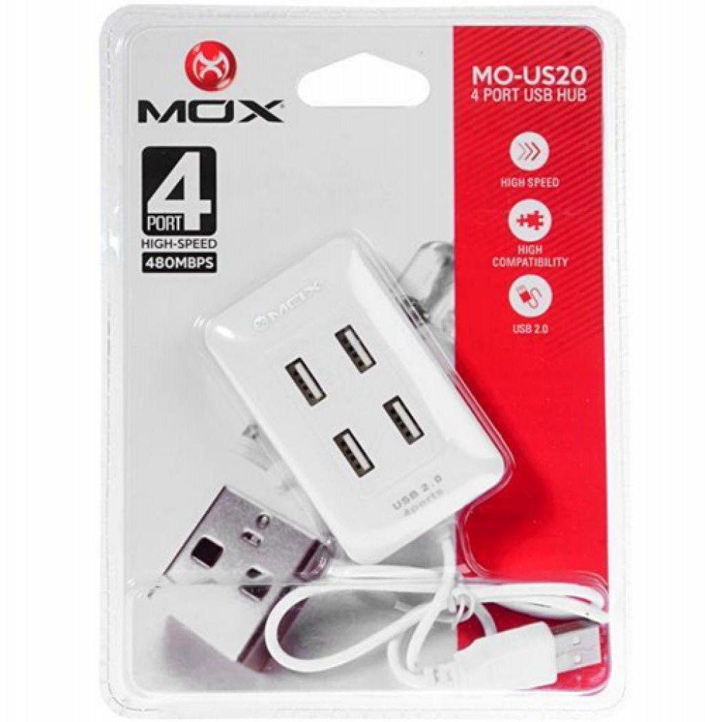 Hub 4 Portas Mox MO-US20 High Speed Branco USB
