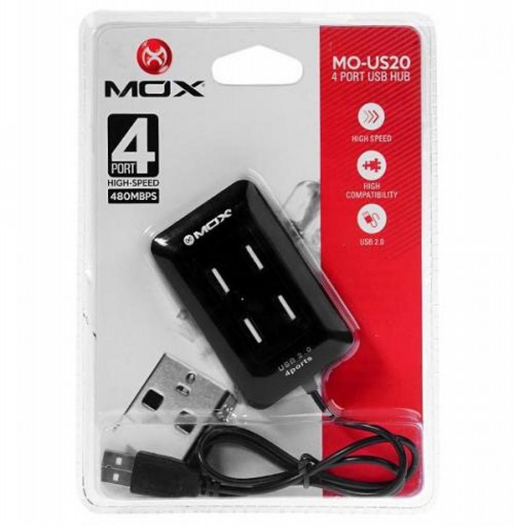 Hub 4 Portas Mox MO-US20 High Speed Preto USB