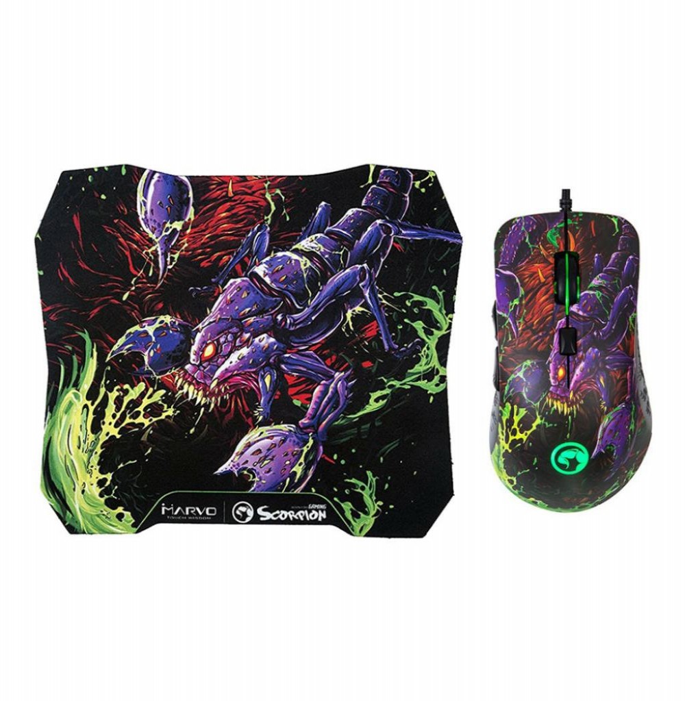 Mouse Gaming Marvo G932 Scorpion com fio + Mouse Pad G20 Preto/Vermelho