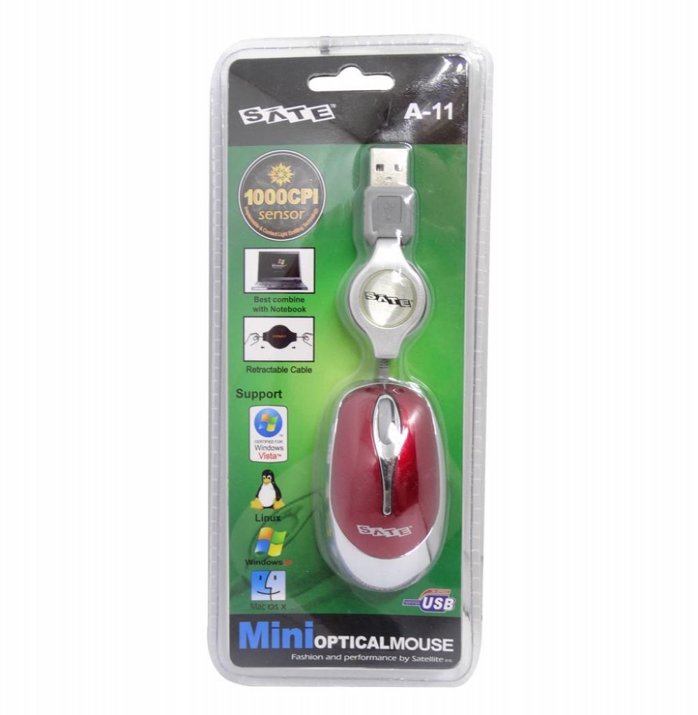 Mouse Óptico Satellite A-11 Mini USB de 1000 CPI - Vermelho 