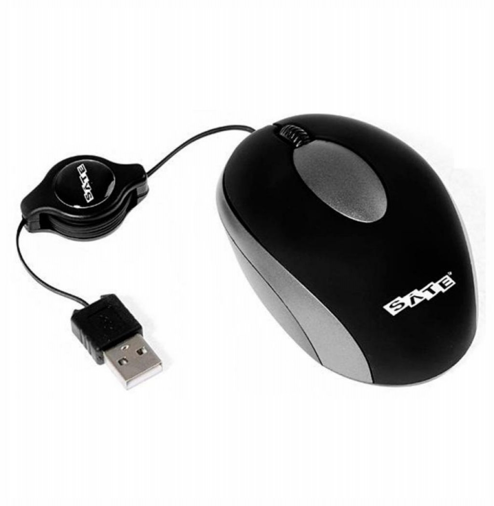Mini Mouse Satellite Fio Retrátil A-82 USB Preto/Prata 1200CPI