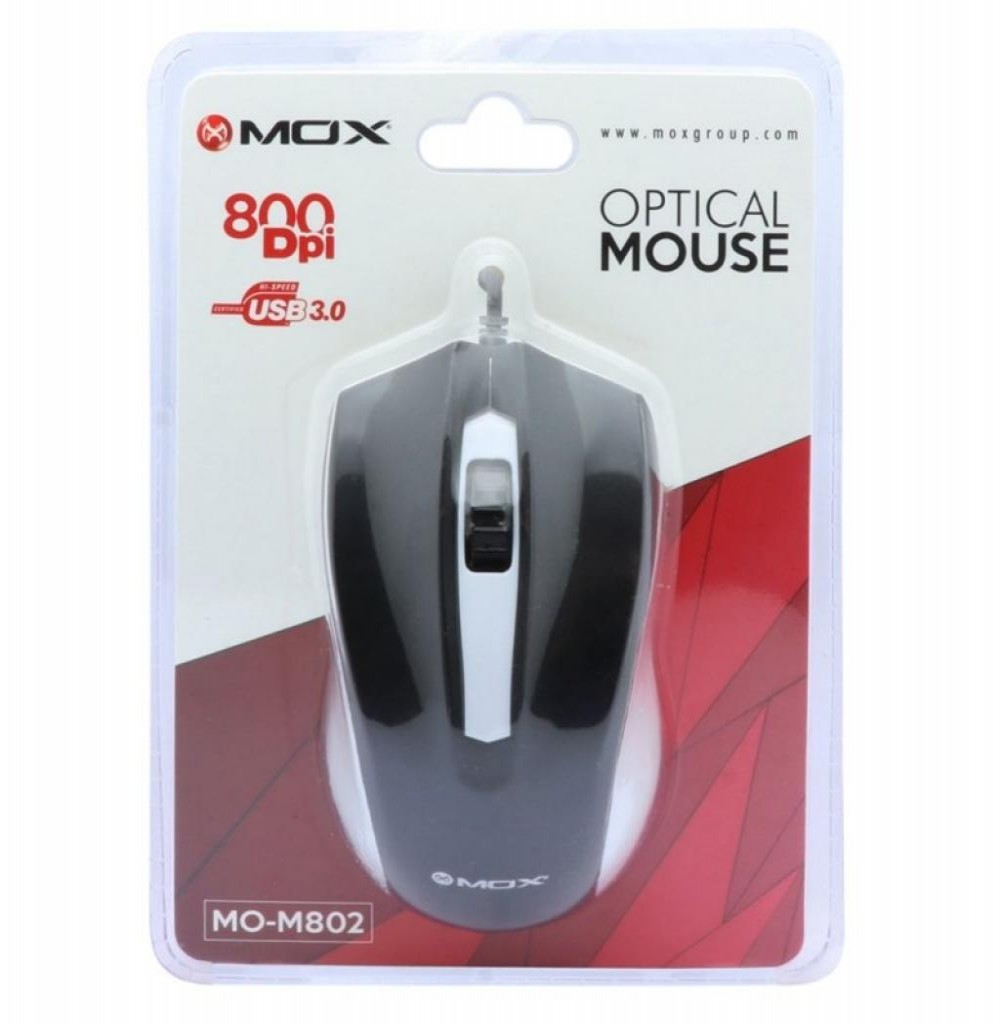 Mouse Óptico MOX MO-M802 USB de 800 DPI - Preto/Branco