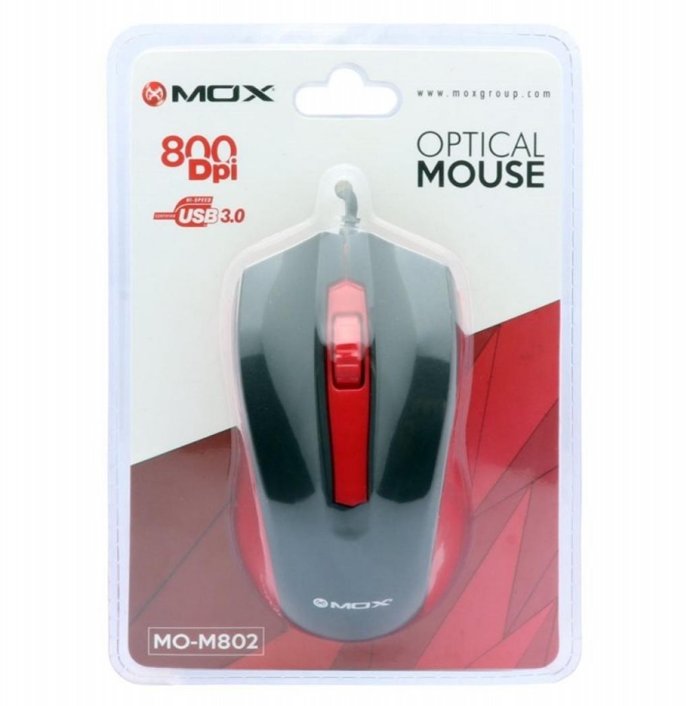 Mouse Óptico MOX MO-M802 USB de 800 DPI - Preto/Vermelho