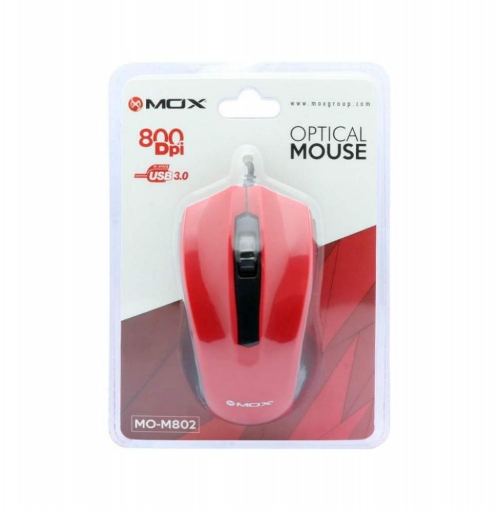 Mouse Óptico MOX MO-M802 USB de 800 DPI - Vermelho Preto 