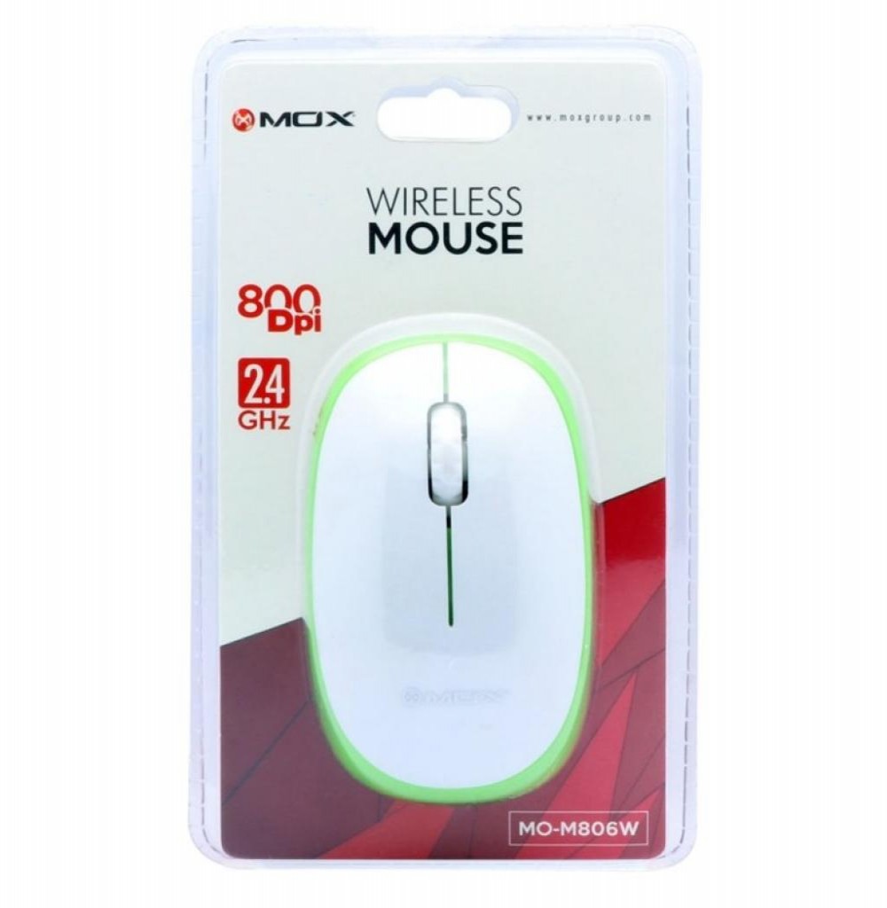 Mouse Óptico Sem Fio MOX MO-M806W USB de 800 DPI - Branco Verde 