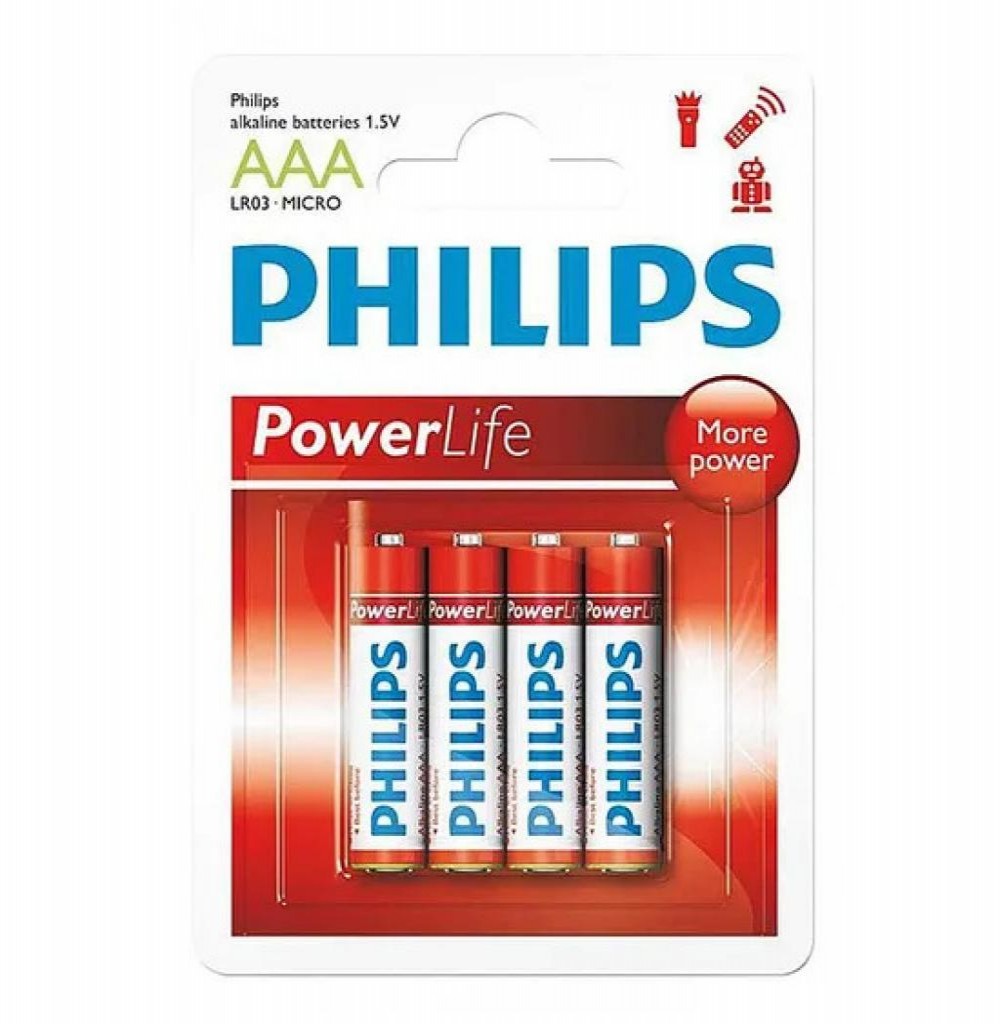 Pilha Philips AAA LR03-P4B C/4 Alcalina   Pilha Philips AAA LR03-P4B C/4 Alcalina