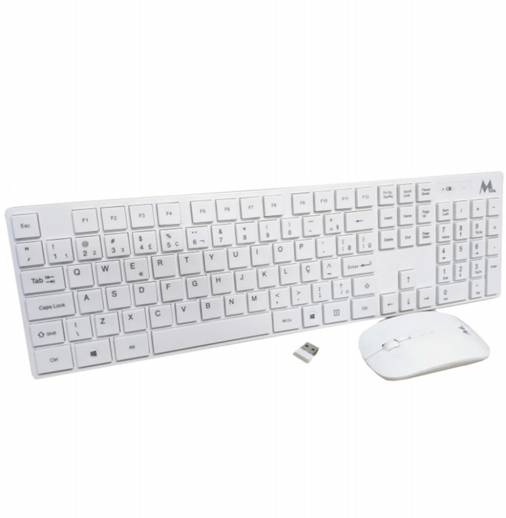 Teclado e Mouse Ópico sem Fio Mtek KM1023 Standard - Branco (Português)