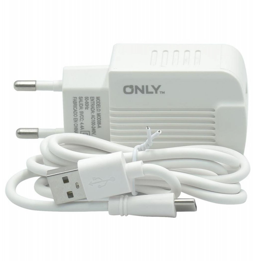 Carregador Only MOD06-A 2 Usb 2.0+ Cabo Type-C Branco