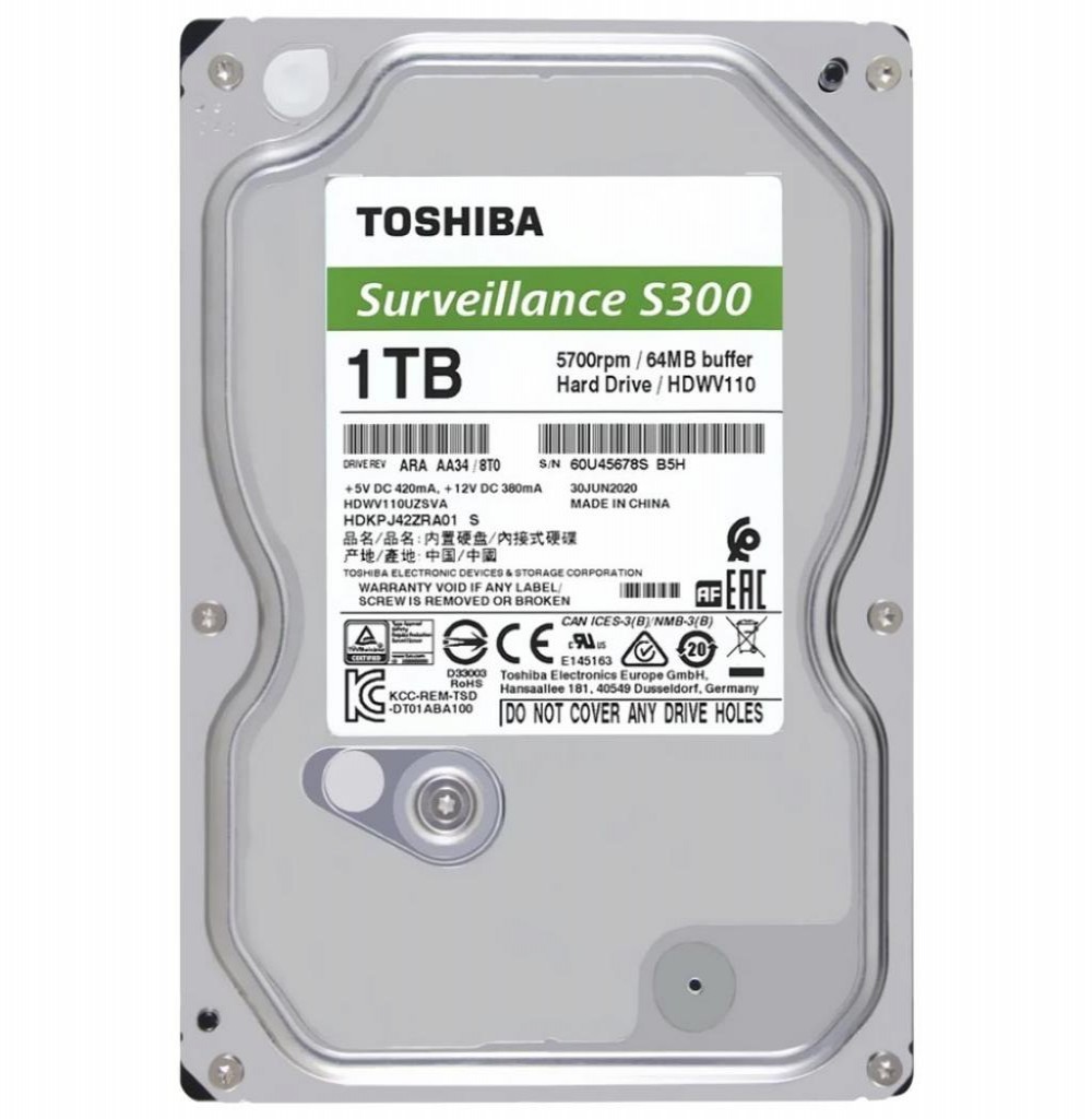 HD SATA3  1TB Toshiba Surveillance S300 (HDWV110UZSVA)