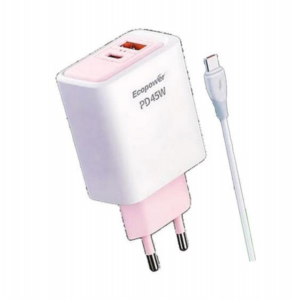Carregador Para Celular Ecopower 45W EP-7074 USB-A+C Com Cabo