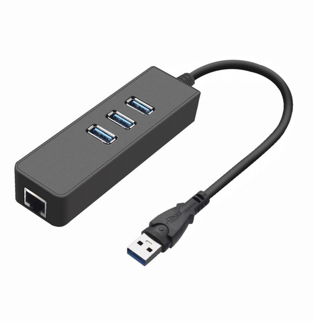 Hub  3 Portas Sate A-HUB41 + Rj45 Preto Usb 3.0