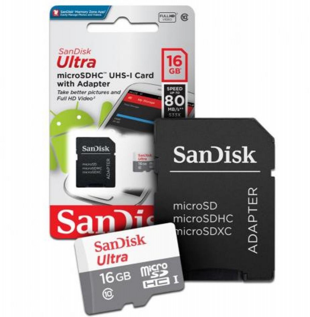 Cartão de Memória 16GB SanDisk Ultra Classe10  80Mb/s
