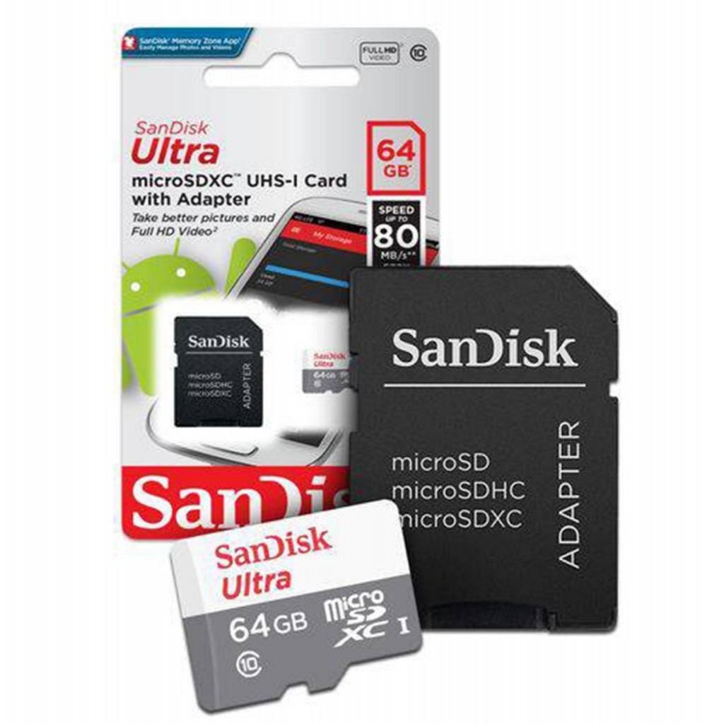 Cartão de Memória Micro 64GB SanDisk Ultra C10 100Mb Com Adap