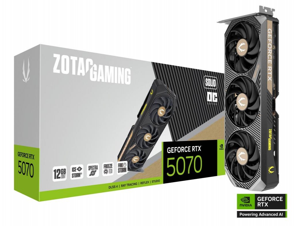 Placa de Video 12GB EXP. GF-RTX5070 Zotac Solid Oc Gaming ZT-B50700J-10