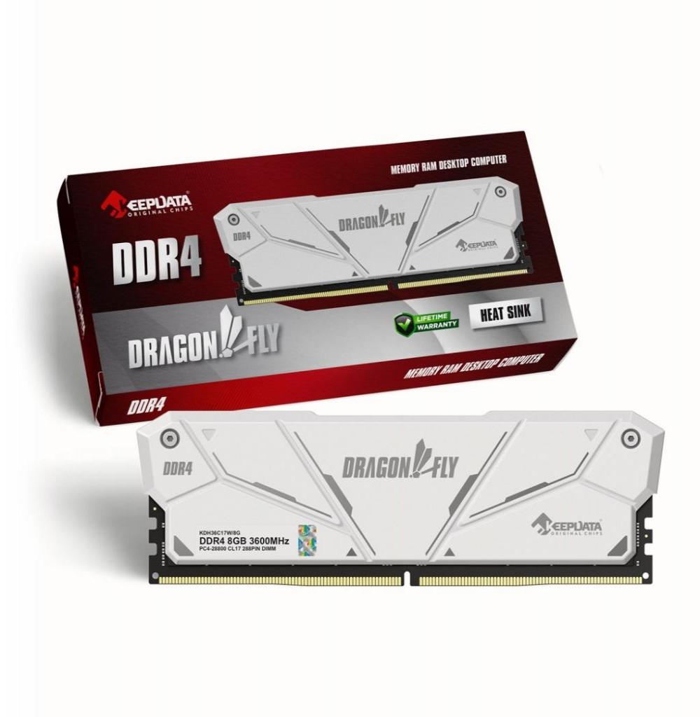 Memória DDR4 8GB 3600 Keepdata Dragonfly Gaming White KDH36C18W/8G