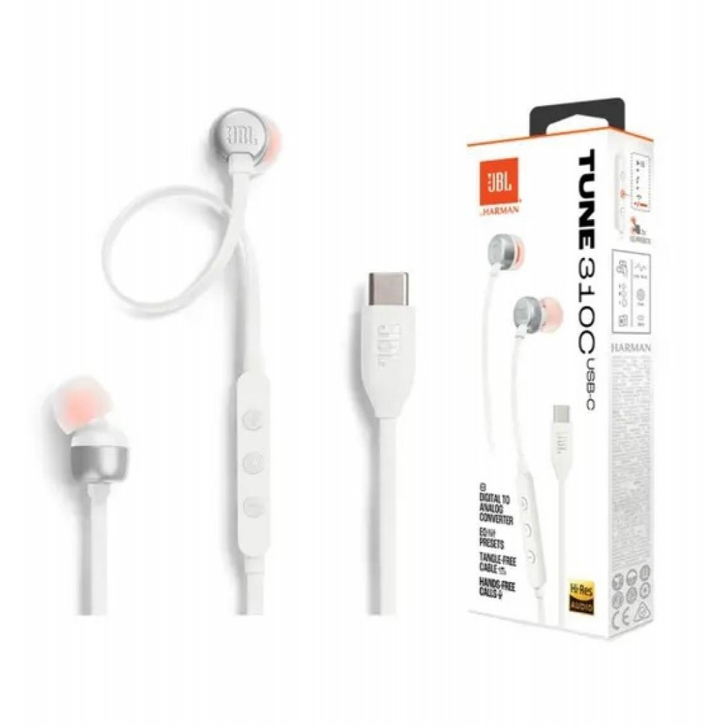 Fone Jbl Tune 310C Usb-C Branco Cabo/Microfone         