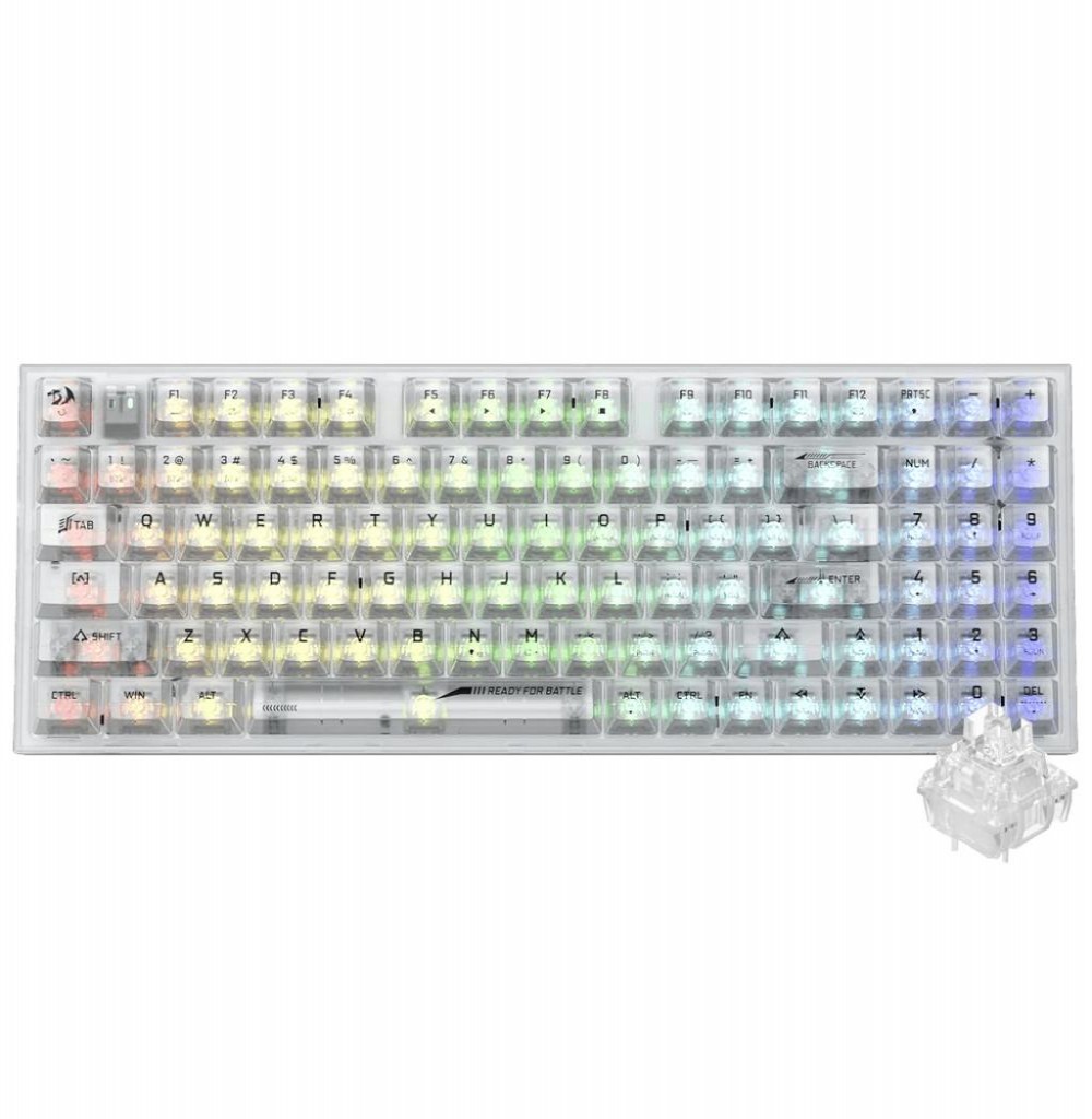 Teclado Usb Redragon Irelia Pro K658CT - RGB S/Fio Branco Bt/Transparente
