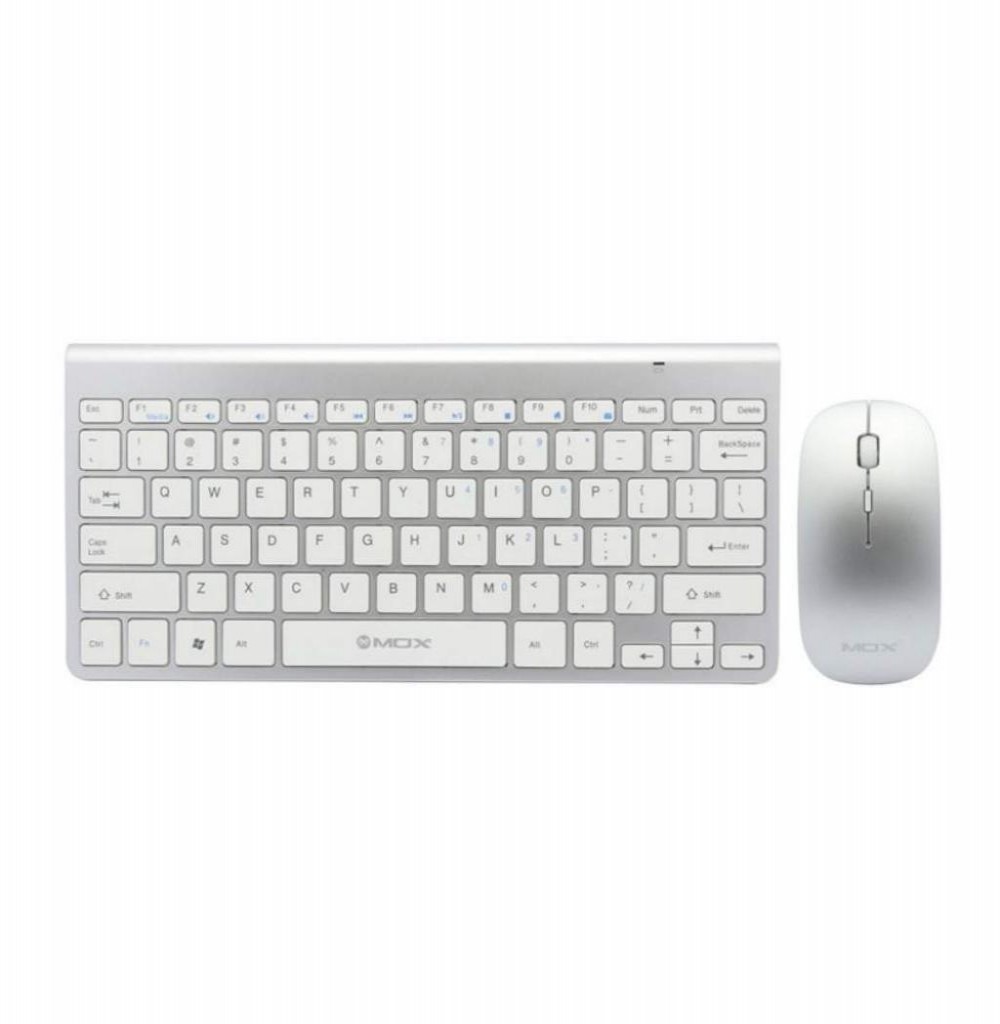 Teclado Sem Fio MOX MO-K905W USB Inglês + Mouse Sem Fio - Prata