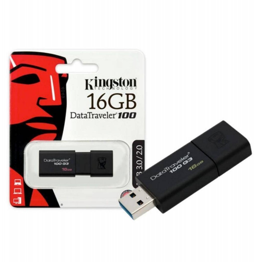 Pen Drive 16GB Kingston DT100G3 3.0 Preto