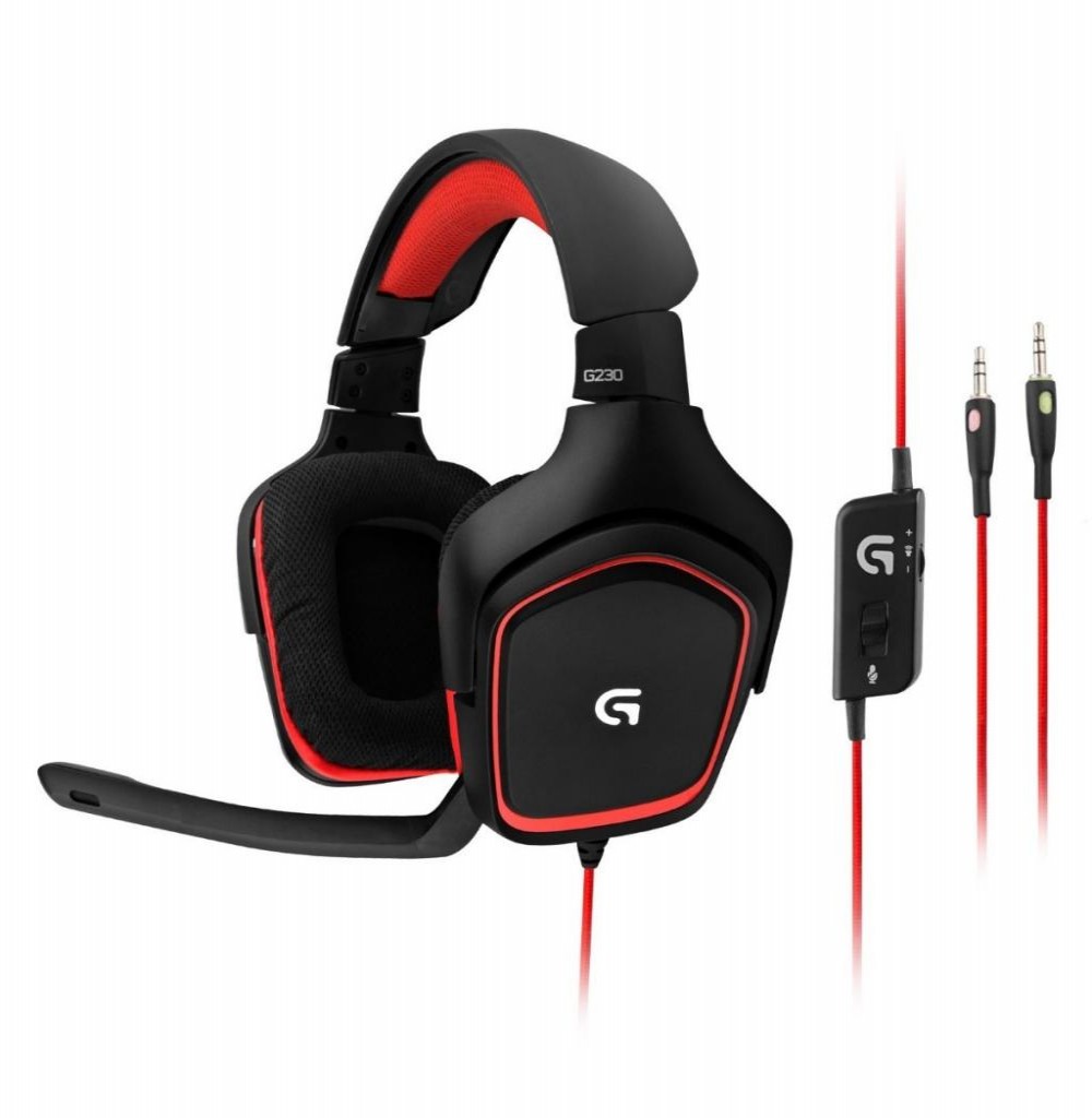 Headset Logitech G230 Stereo Gaming com Microfone Retrátil - Preto/Vermelho