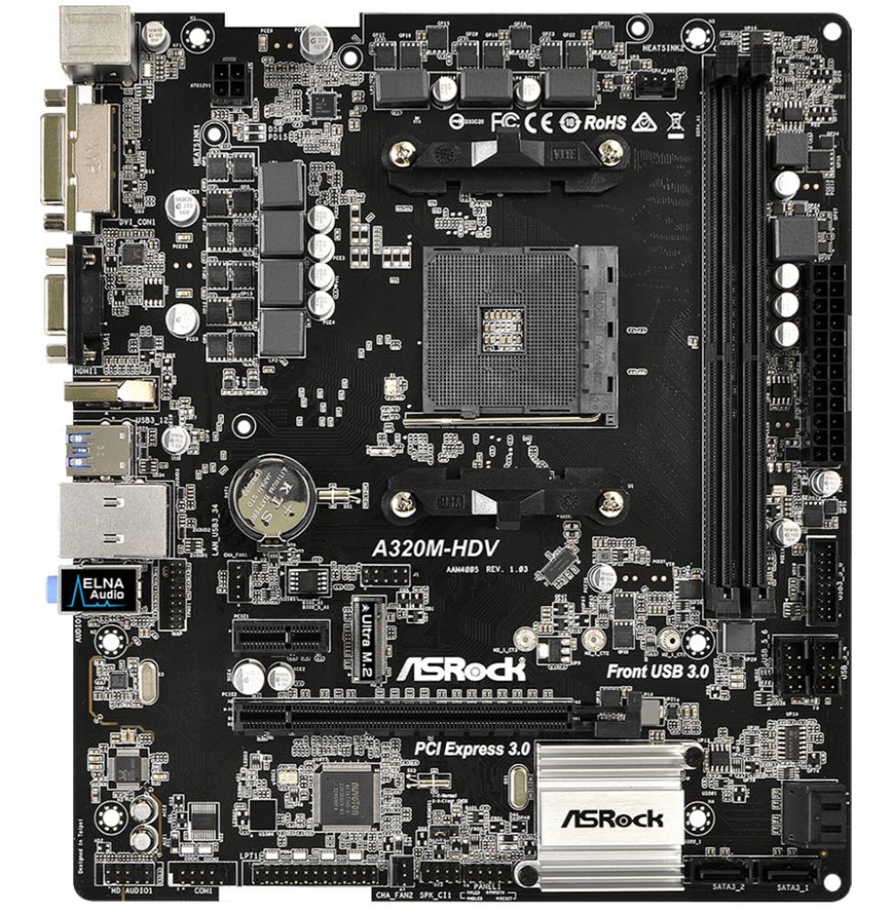 Placa Mae Asrock A320m-hdv Ddr4 Dvi/vga A320m-hdv 
