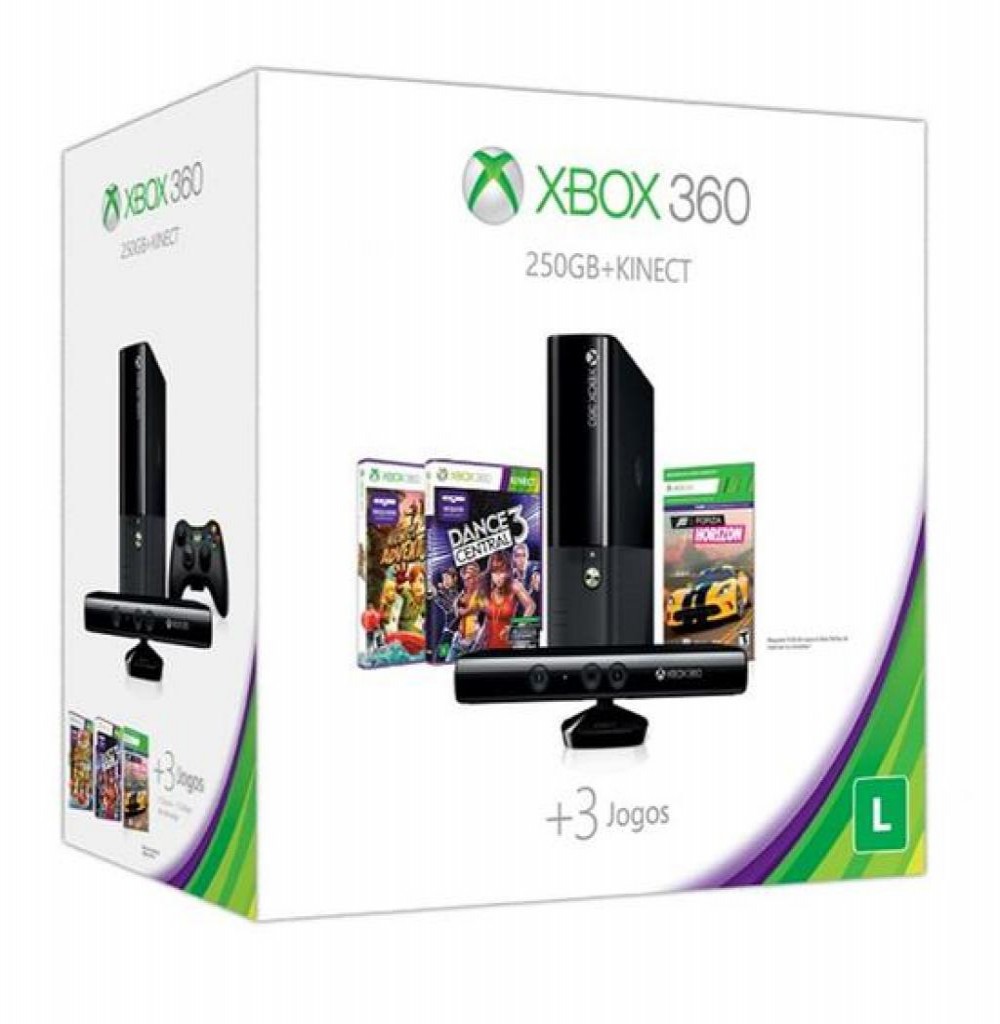 XBox 360 250GB Slim Com Kinect 3 Jogos