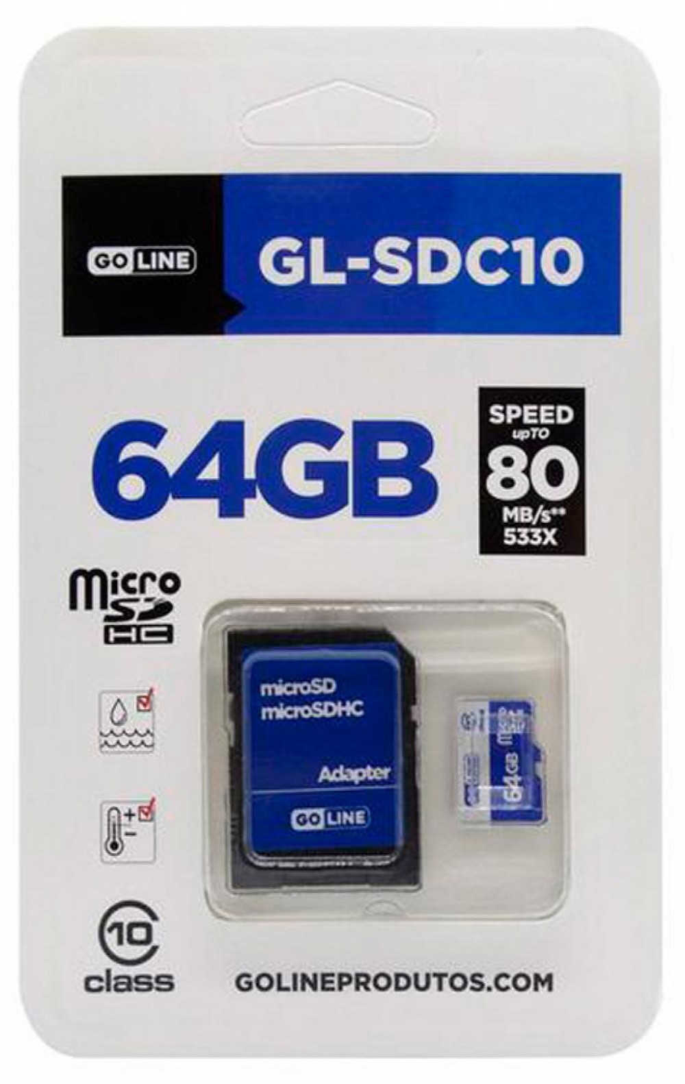 Cartão de Memória 64GB GoLine GL-SDC10 C10 80MBS