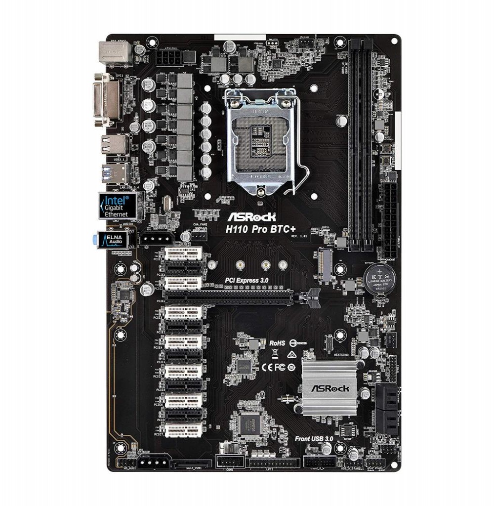 Placa Mãe ASrock H110 Pro BTC+ LGA1151/2xDDR4/PCI-E/M.2/DVI-D/USB/SATA